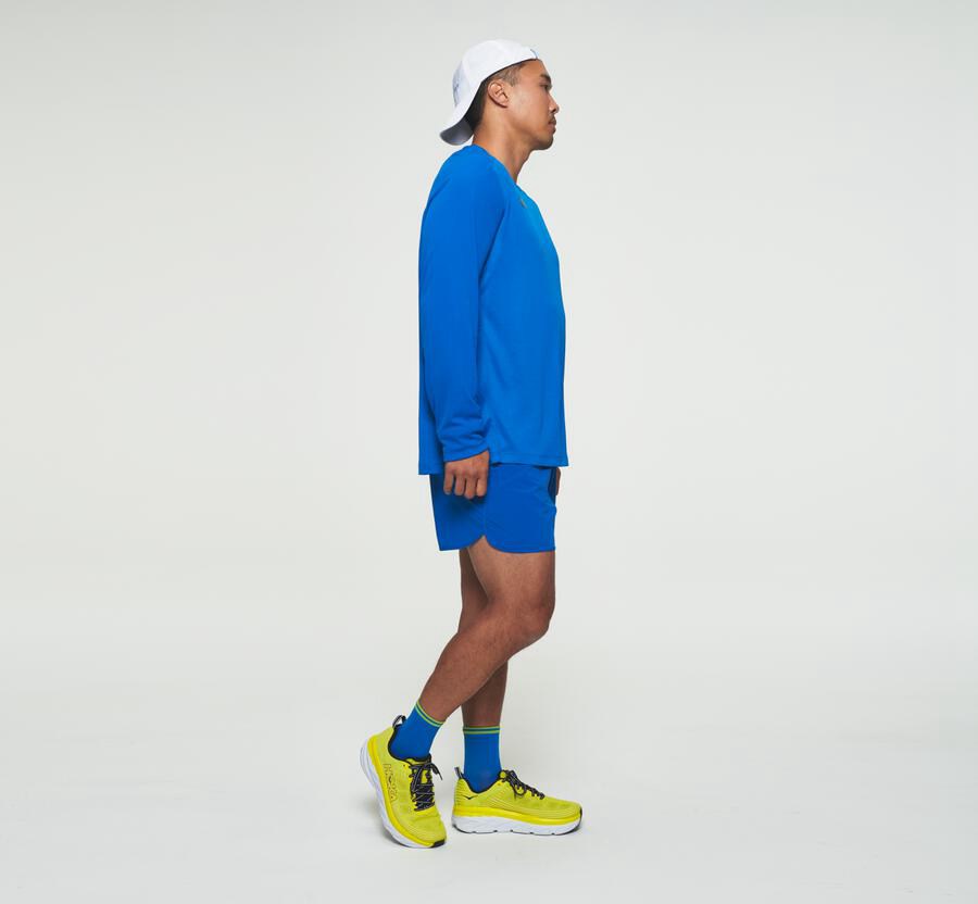 Top Hoka One One Hombre - Performance Largos Sleeve - Azules - BZH249538